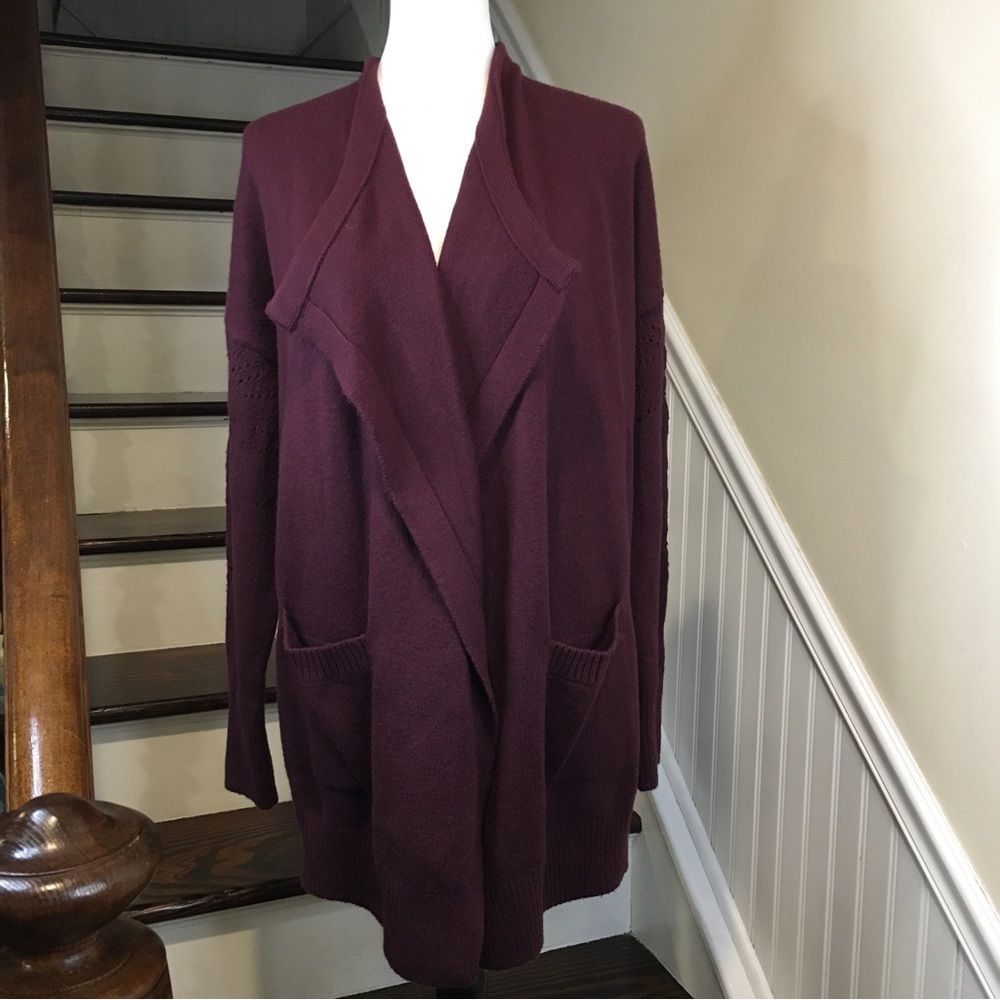 LUCKY BRAND Wine Cranberry Open Front Cardigan Sz S